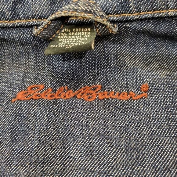 Eddie Bauer Medium Cotton Blend Blue Denim Jacket Preppy Casual Trucker Style - Picture 12 of 15